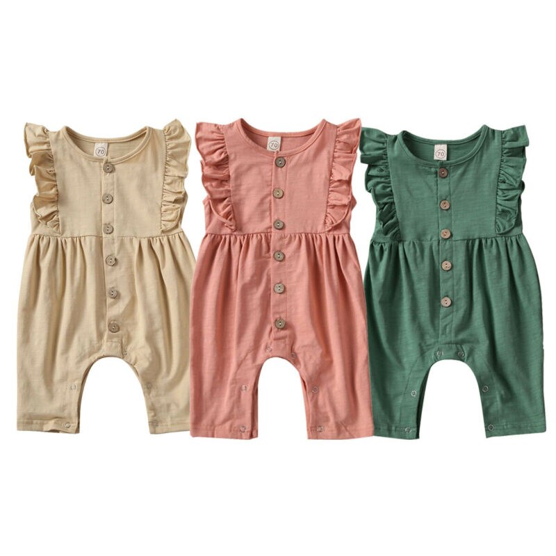 Pudcoco US Stock 0-18M Newborn Infant Baby Girl Clothes Ruffle Romper Sleeveless Jumpsuit Solid Cotton Home Outfit