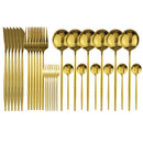 JANKNG 30-teiliges Schwarz-Gold-Geschirr-Set, Edelstahl-Besteck-Set, Kuchengabel, Löffel, Messer, Besteck, Geschirr-Set, Besteck-Set