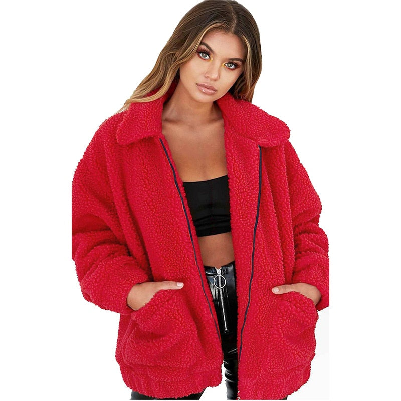 Chaqueta de otoño invierno abrigos femeninos 2022 nueva moda coreana zip teddy fur mujeres abrigo mujer chaquetas casuales mujer pusheen