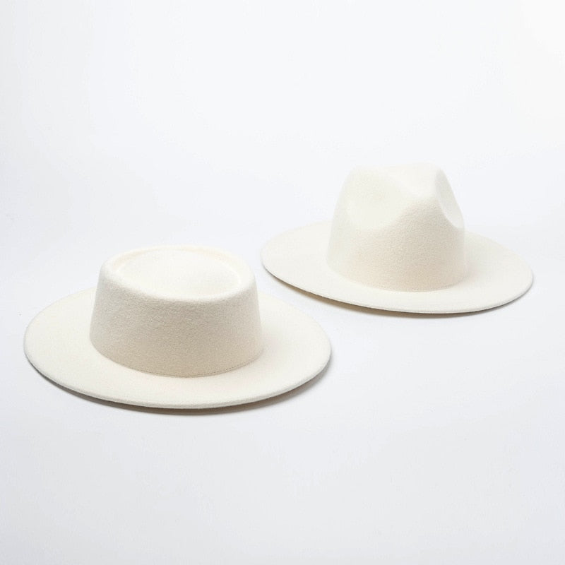 Sombrero de fieltro de lana elegante Sombrero de fieltro de ala ancha blanca para boda Sombrero de iglesia Sombrero Fedora Señora Invierno Floppy Sombrero Mujer Fascinator Cap