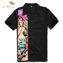 SISHION L-2XL Herrenhemd ST110 Kurzarm Schwarz Rot Rockabilly Baumwolle Lässige Bowlinghemden für Herren camisa masculina