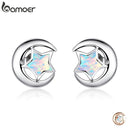 bamoer Echtes 925 Sterling Silber Mond und Stern 2 Farben Opal Ohrstecker für Frauen Hochzeit Statement Schmuck Boucles SCE816
