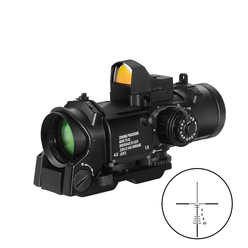 Tactical Optics Zielfernrohr 1x-4x Fixed Dual Purpose Scope mit Mini Red Dot Sight Scope Jagdzielfernrohre für Airsoft Air Guns Caza