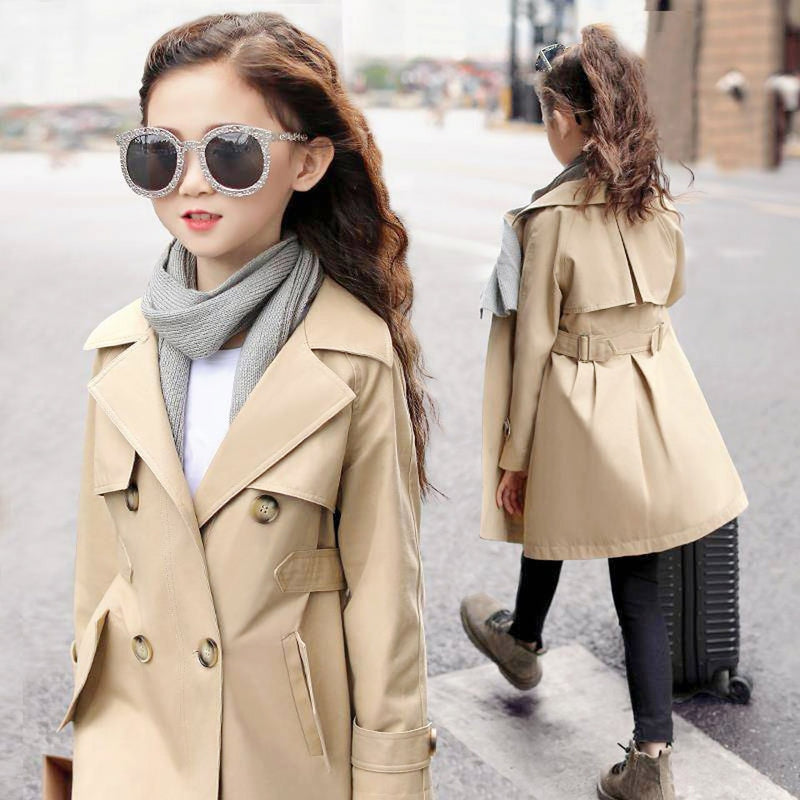 Jacket Girls Outerwear Full Windbreaker Kids Spring Autumn Kids Girls Clothes 6 8 10 12 14 Girls double breasted trench coat