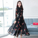 Vintage Chiffon Schwarz Casual Midi Kleid 2022 Herbst Winter Elegante Frauen Boho Prom Maxi Kleid Party Langarm Hochzeit Vestidos