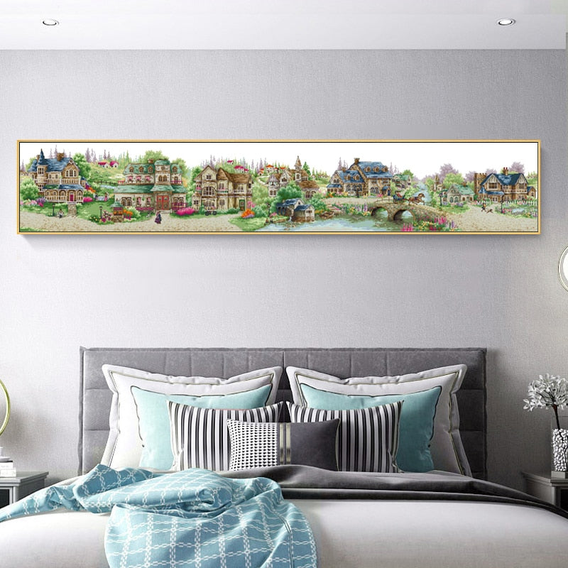 Freude Sonntag Europäische Stadt Kreuzstich-Set Handarbeitsset Leinwand Die schöne bedruckte 14CT 11CT DMC-Landschaft Home Decoration Senden