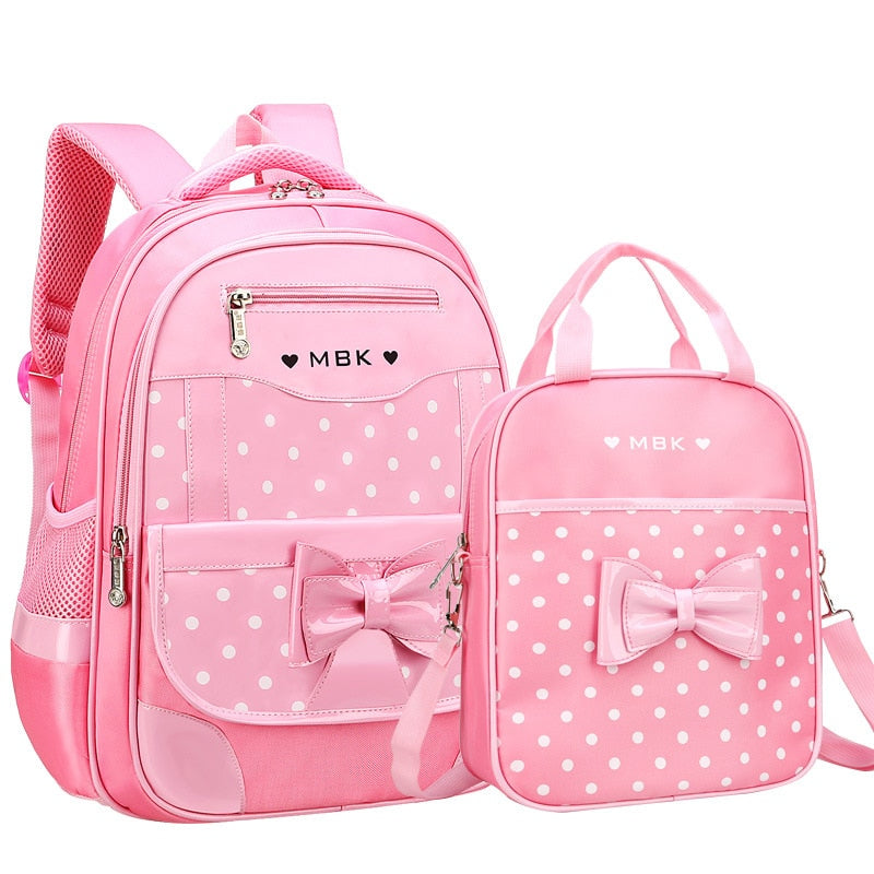 New Children School Bags Girls Dot Cute Bow Kids Backpack Set Primary School Backpacks Schoolbag Satchel Mochila Infantil