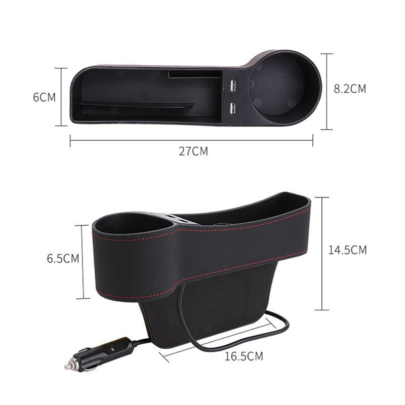 Auto Car Seat Gap Organizer PU Leather Storage Box Cup Holder Car Seat Side Slit Pocket Storage Bag With Dual USB Charger Ports