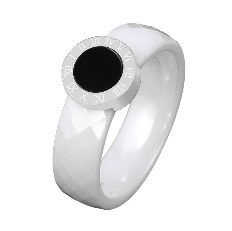 MSX Faceted White Ceramic Move Ring Fashion Ladies Roman Numerals Black Stone Finger Rings Luxury Wedding Bridal Rings For Women