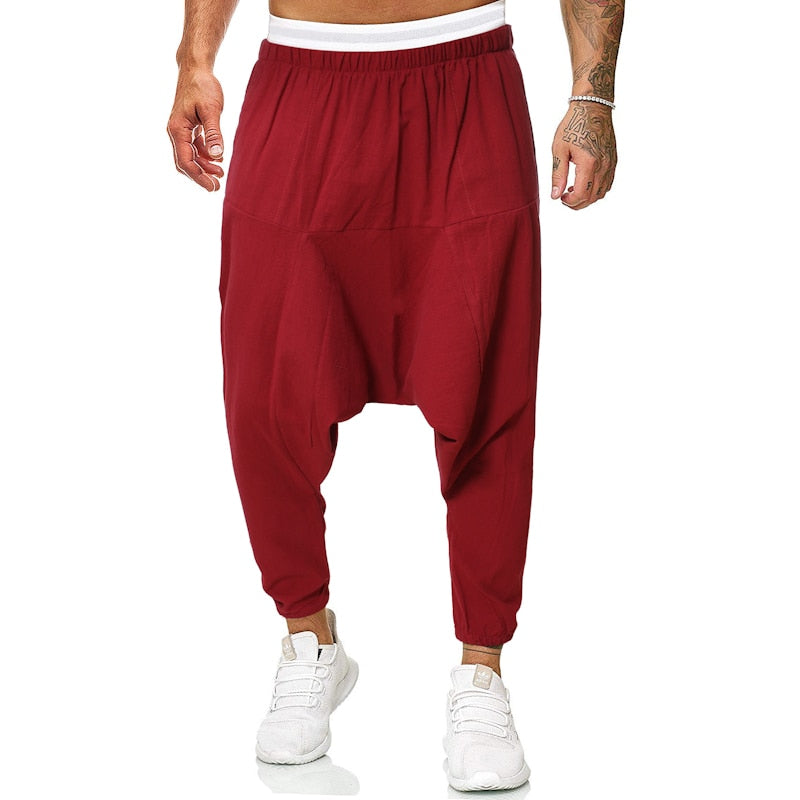 2022 Herren Leinen Cross-Hosen Herren Baggy Pluderhosen Herren Solide Schwarze Hosen Herren HipHop Jogger Herren Streetwear Weite Beinhosen