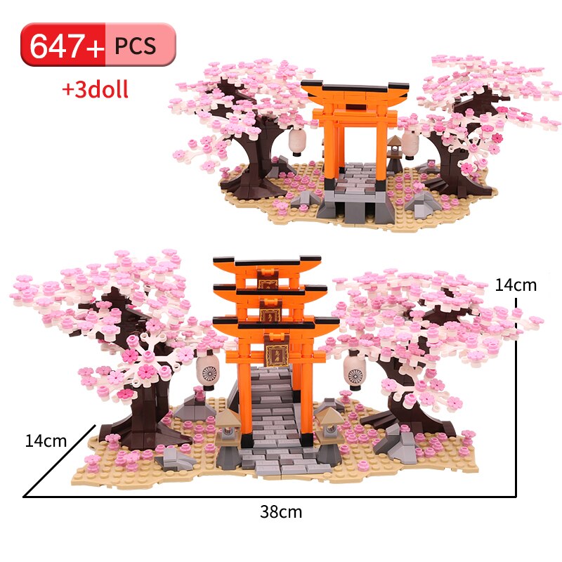 Bloque clásico City Street View Idea Sakura Inari Shrine ladrillos amigos flor de cerezo casa árbol Juguetes de bloques de construcción regalo para niños