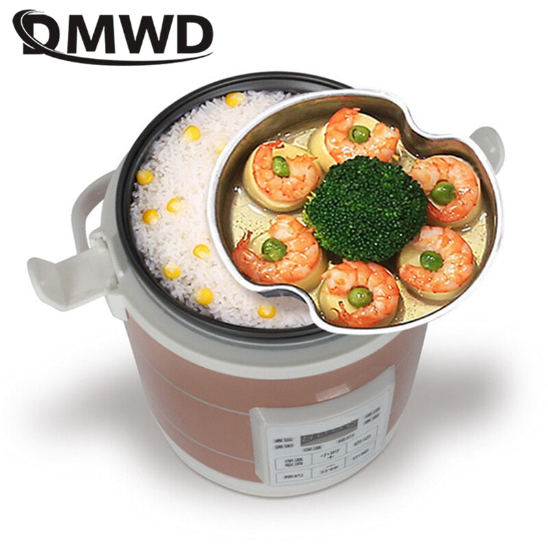 Mini olla arrocera DMWD de 12V y 24V, 1,6 l, para coches, camiones, sopa eléctrica, máquina de cocinar gachas, vaporizador de alimentos, caja de almuerzo de calentamiento rápido