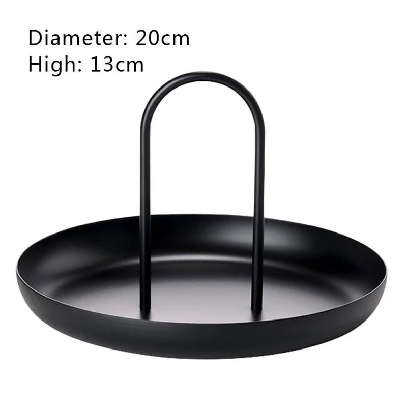 Bandeja de almacenamiento de escritorio, bandejas redondas de plástico nórdico para joyería, mesa de cocina para sala de estar, bandeja para aperitivos, plato con asa, decoración del hogar