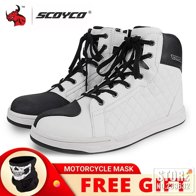 SCOYCO Motorcycle Boots Men Casual Shoes Microfiber Leather Moto Motocross Riding Boots 4 Seasons Motorbike Shoes Riding Shoes