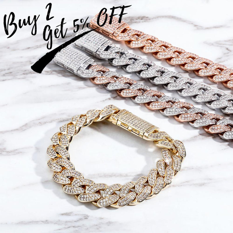 TOPGRILLZ 12MM/14MM Cuban Chain Bracelet With Box Clasp Gold Plated Micro Pave Iced Out Cubic Zirconia Hip Hop Jewelry For Gift