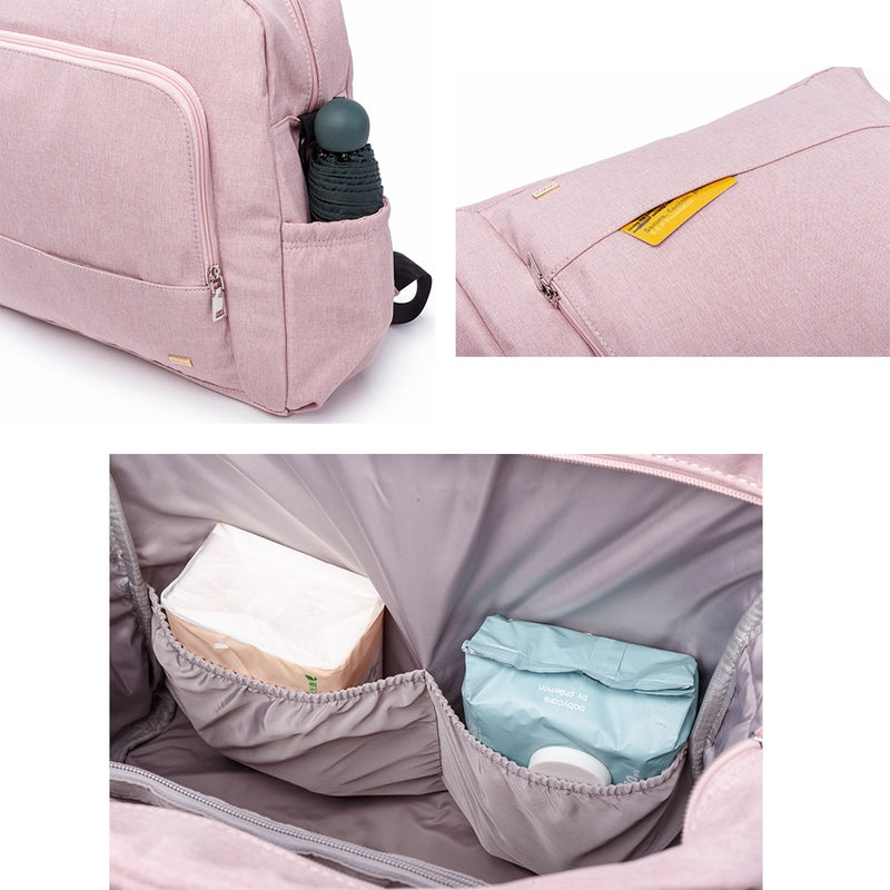 Bolsa de pañales rosa impermeable Soboba para el cuidado del bebé, mochila multifuncional de gran capacidad para pañales, bolsa de viaje con 2 correas