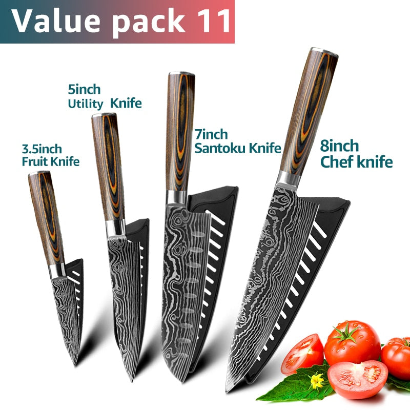 Kitchen Knives Set Stainless Steel 7CR17 Japanese Style Chef Knife Bread Meat Cleaver Paring Kitchen Knife Kitchen Accessories