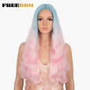 Pelucas de encaje sintético FREEDOM, pelucas de pelo largo ondulado Natural de 30 pulgadas, Color azul degradado del arco iris, pelucas de pelo rosa, pelucas de Cosplay de fibra resistente al calor