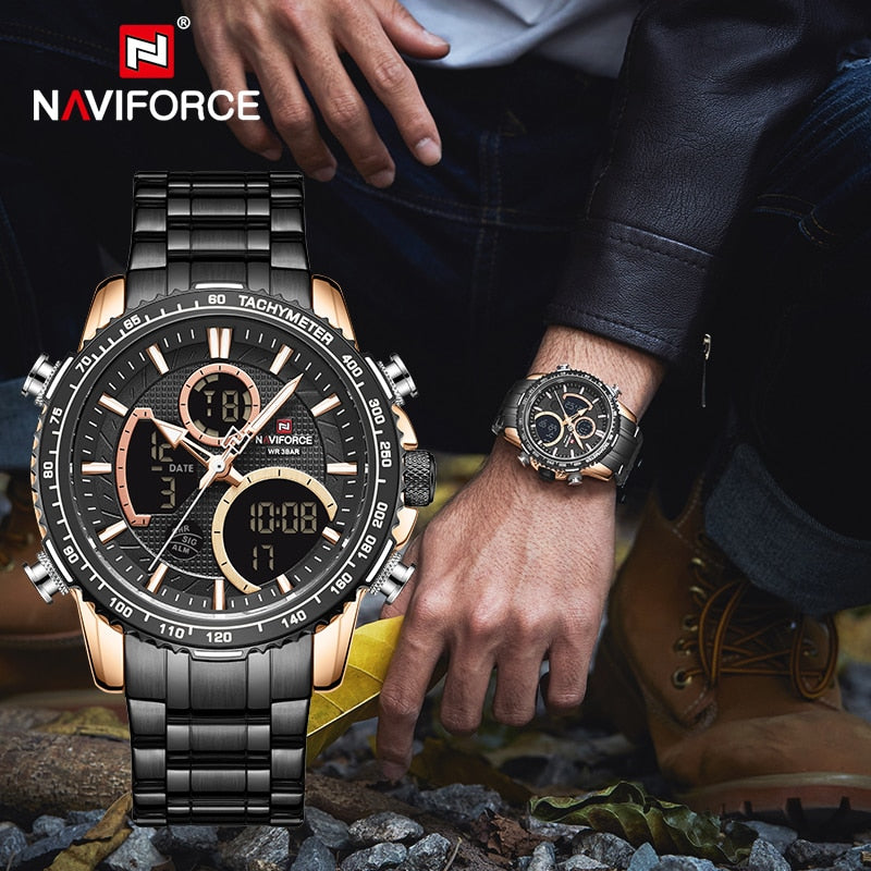 Reloj NAVIFORCE para hombre, relojes deportivos digitales de marca de lujo, reloj de pulsera de cuarzo para hombre, reloj luminoso resistente al agua para hombre, reloj Masculino