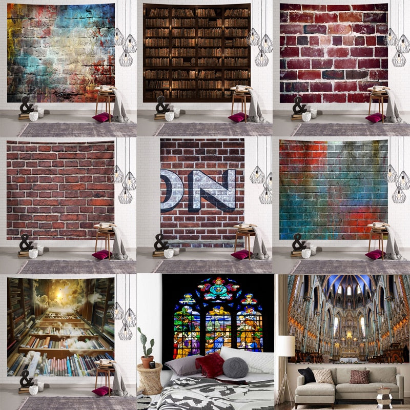 3D Printed Brick Stone Wall Tapestry Hanging Mandala Boho Psychedelic Hippie Tapestry Home Decoration Towel