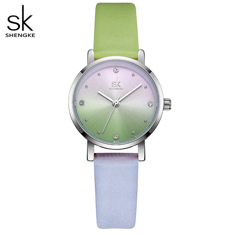 Relojes de cuero de Color creativo Shengke, reloj de cuarzo para mujer, reloj femenino SK, reloj de pulsera para mujer, reloj para mujer