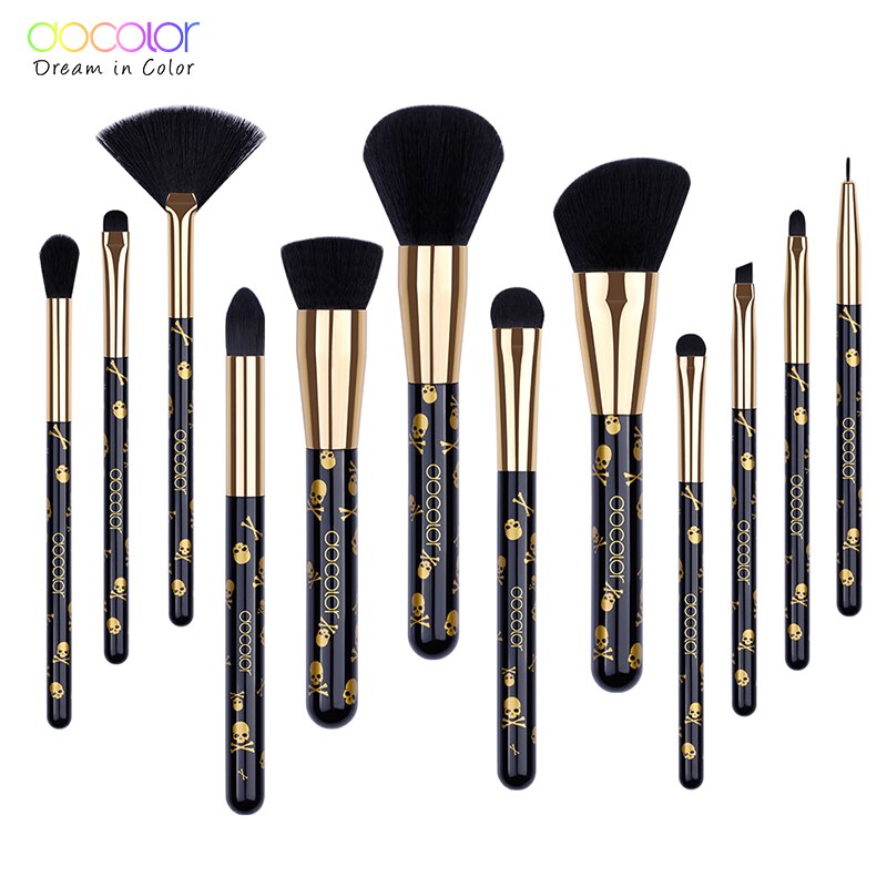 Docolor Goth Makeup Brush Set 12Pcs Professional Makeup Brushes Face Powder Foundation Blending Blush Eye Shadow Make Up Brushes