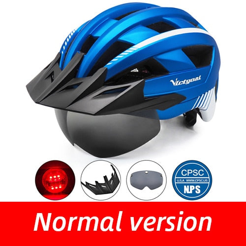 Victgoal Bicycle Helmet LED Moutain Road USB Rechargeable Light Cycling Helmet For Man Sun Visor Goggles Men MTB Bike Headgear