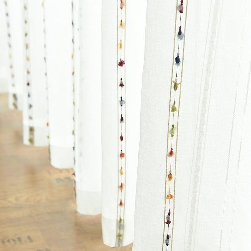 New Natural Embroidered Sheer Curtains for Living Room kids Room Bedroom Elegant Yarn Curtains Embroidery White tulle Curtains