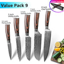 Cuchillo de cocina 1-9 Uds cuchillos de Chef 7CR17 440C acero inoxidable de alto carbono Damasco dibujo Gyuto Cleaver Set rebanador cuchillo Santoku