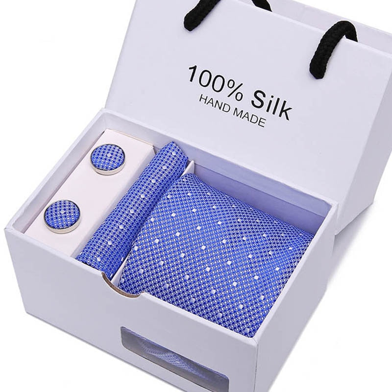 Gift box Packing  Brand Luxury Necktie Pocket Square Wedding Mens Neck TIes Silk Tie Set  Cufflinks Handkerchief