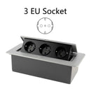 Desktop-Steckdose Tischsteckdose 2 3 DE EU FR-Steckdose mit USB-Aufladung Langsame Pop-up-Abdeckung aus schwarzer silberner Aluminiumlegierung für Besprechungsräume