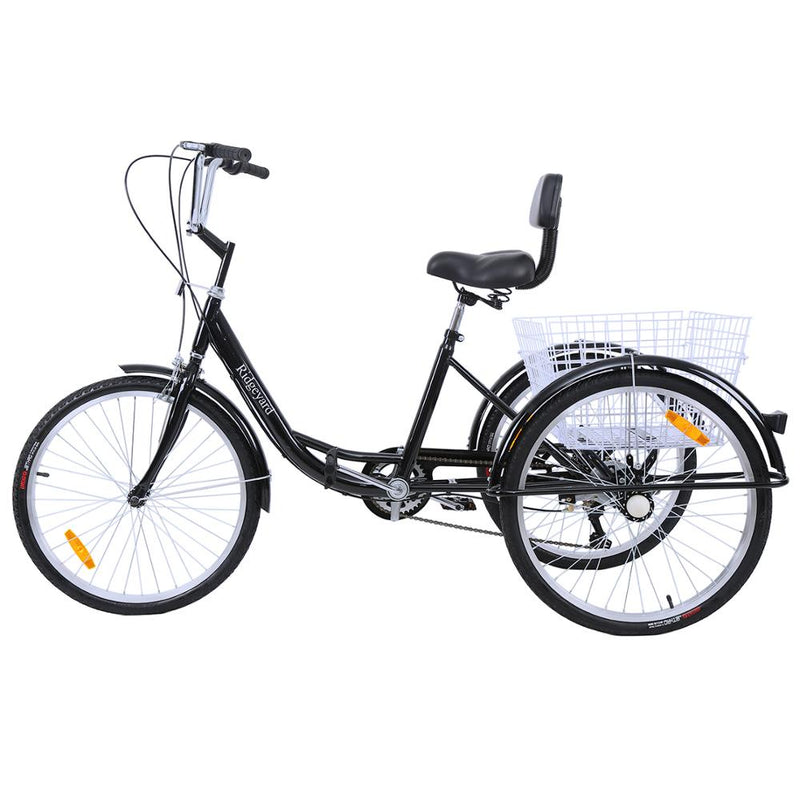 Ridgeyard 26" 24" Zoll Dreirad für Erwachsene Shopping Cargo 7-Gang-Fahrrad Dreirad Fahrrad Trike mit Korbwagen Rückenlehnenstütze