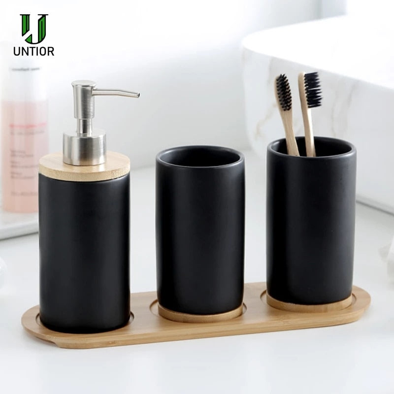 UNTIOR 3PCS Ceramic Bathroom Accessories Set Fashion Soap Dispenser Toothbrush Holder Tumbler Ceramic Household Bathroom Product