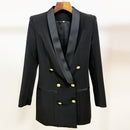 TOP QUALITÄT 2022 Barock Designer Kleid Damen Langarm Satin Kragen Zweireihig Löwenknöpfe Kerbkragen Kleid