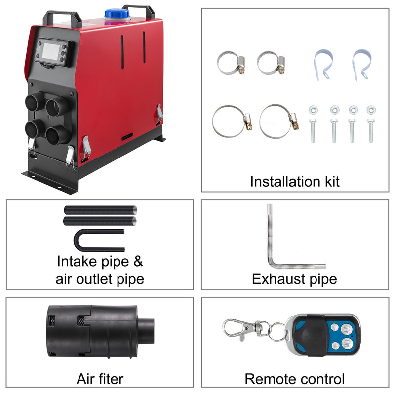 VEVOR 5KW 12V Diesel-Lufterhitzer 4 Luftauslässe All-in-One mit LCD-Schalter und Fernbedienung für PKW-Bus Wohnmobil LKW Wohnmobil Vans