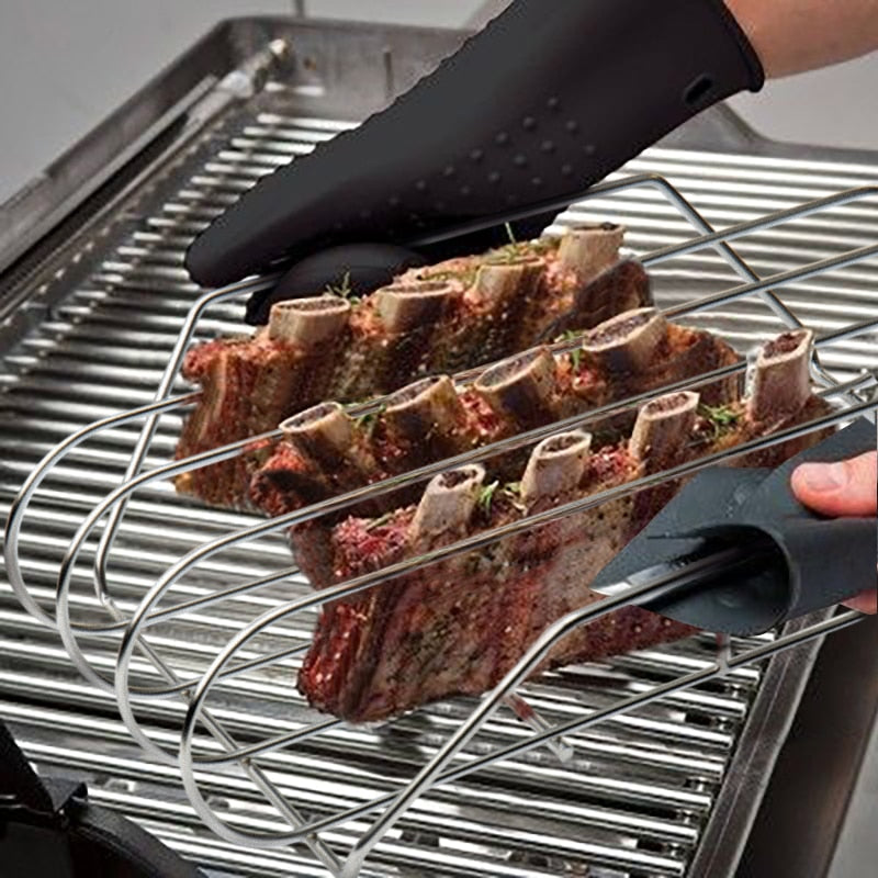 Estante para costillas de barbacoa para parrilla, estante de cesta de barbacoa de acero inoxidable, red de cocina personalizada de fábrica, accesorios para barbacoa al aire libre