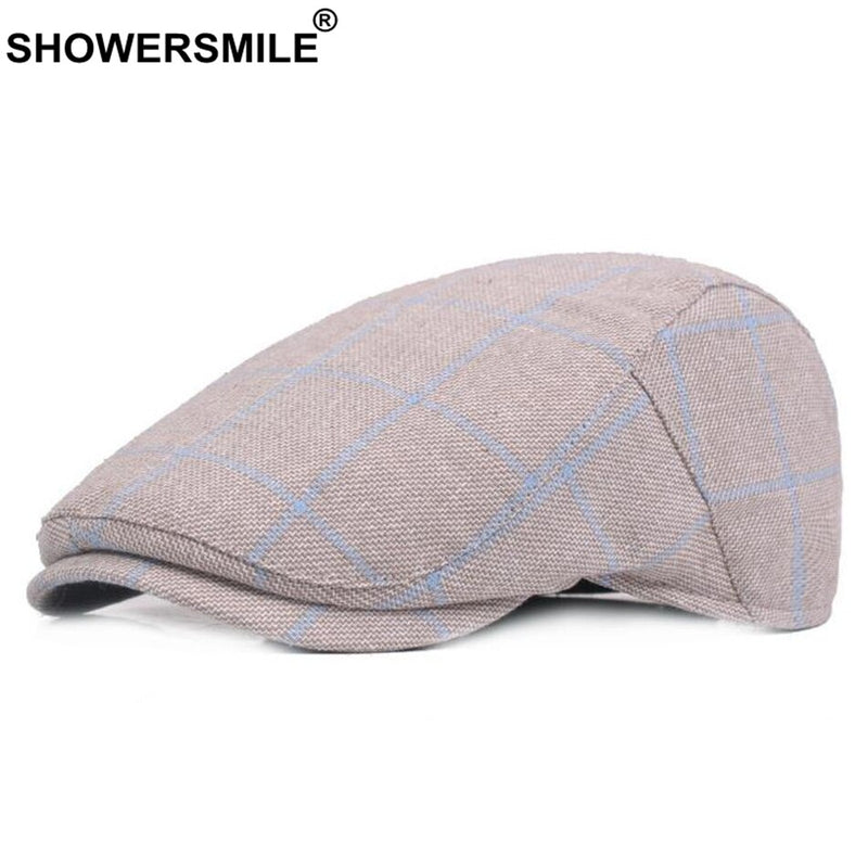 SHOWERSMILE Herren Blue Berets Plaid Verstellbare Baumwolle Schiebermütze Herren Sommer Herbst Classic England Atmungsaktiver Entenschnabelhut Neu