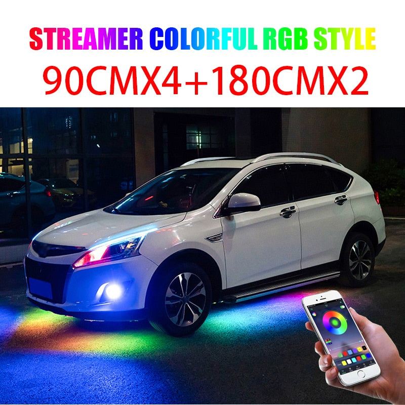 Niscarda 4 STÜCKE 12 V IP65 App-Steuerung RGB-LED-Streifen unter dem Auto 60 90 120 cm Röhren-Unterflur-Unterbodensystem Neonlicht