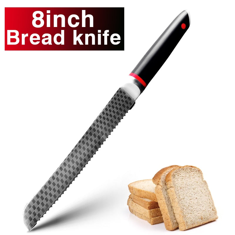 Kitchen Knives 1-9pcs Chef Knives 7CR17 440C High Carbon Stainless Steel Damascus Drawing Gyuto Cleaver Set Slicer Santoku Knife