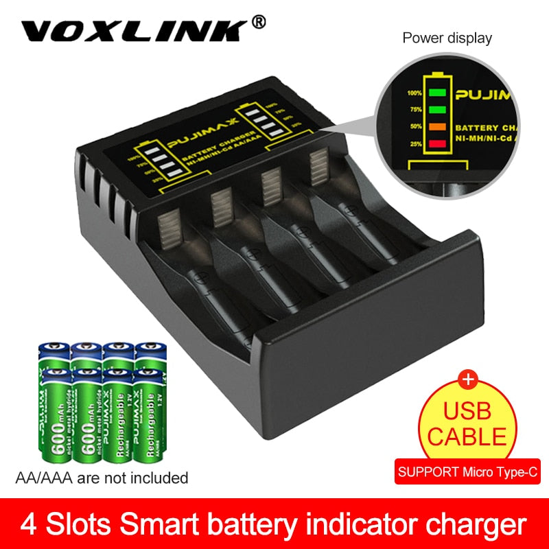 VOXLINK 4 slot Battery Charger for AAA/AA Rechargeable Battery Short Circuit Protection with LED Indicator Ni-MH/Ni-Cd charger