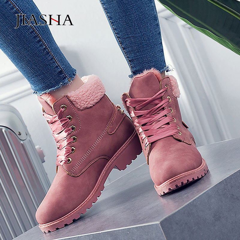 Winterschuhe Frauen Stiefel 2022 Mode warme Plüsch Stiefeletten Frauen Schuhe runde Zehe Lace-up weibliche Schneestiefel Marke Schuhe Frau