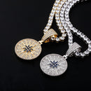 TOPGRILLZ Hip Hop Kompass Anhänger Iced Out Zirkonia Anhänger mit Tenniskette Hip Hop Modeschmuck Geschenk für Männer Frauen