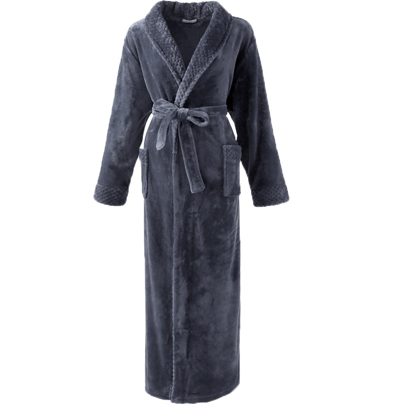 Men Long Thick Warm Flannel Bath Robe Plus Size Women Robes Coral Fleece Bathrobe for Winter Dressing Gown Male Kimono Sleepwear