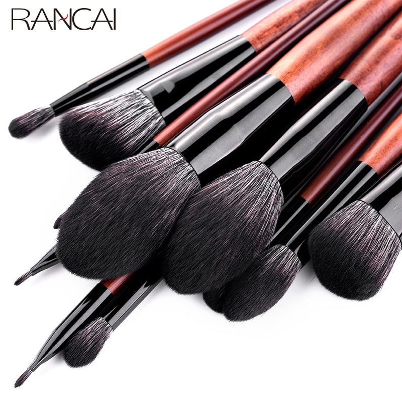 RANCAI 12pcs High Quality Makeup Brushes Set Foundation Powder Blush Eyeshadow Sponge Brush Soft Wool Fiber Hair Cosmetic Tools