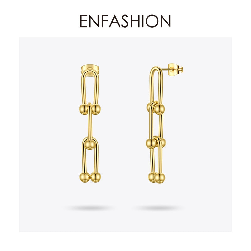 ENFASHION, Pendientes colgantes de cadena de eslabones huecos para mujer, Pendientes colgantes de cuentas de acero inoxidable, joyería de moda 2020, Pendientes E201159