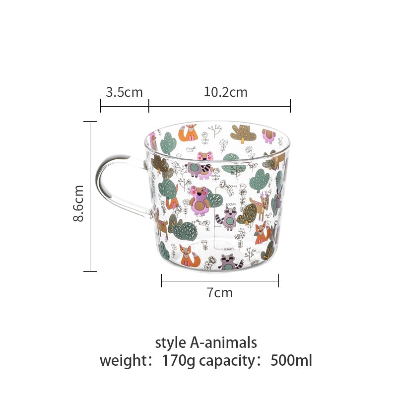 500ml Cartoons Scale Glass Mug Creative Breakfast Mlik Coffee Cup Household Couple Water Mug Teacup Heat Resistance