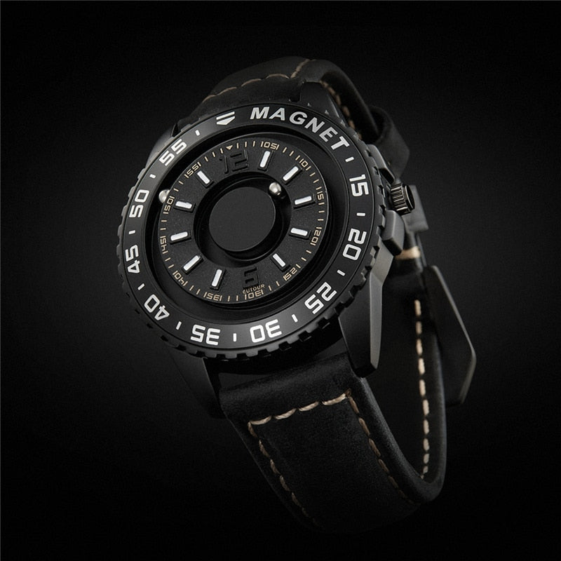 EUTOUR Original brand new magnetic black technology no pointer  men's and women's high-end quartz watch leather strap