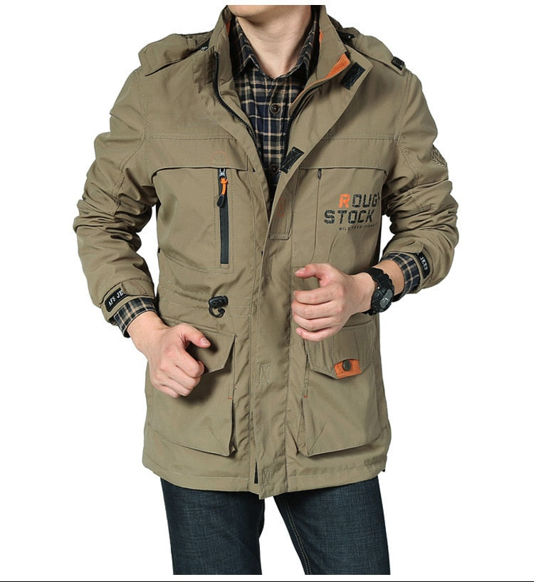 Spring Men Military Tactical Jackets Multi-Pockets Waterproof Casual Windbreaker Mens Coat Outdoor Hooded