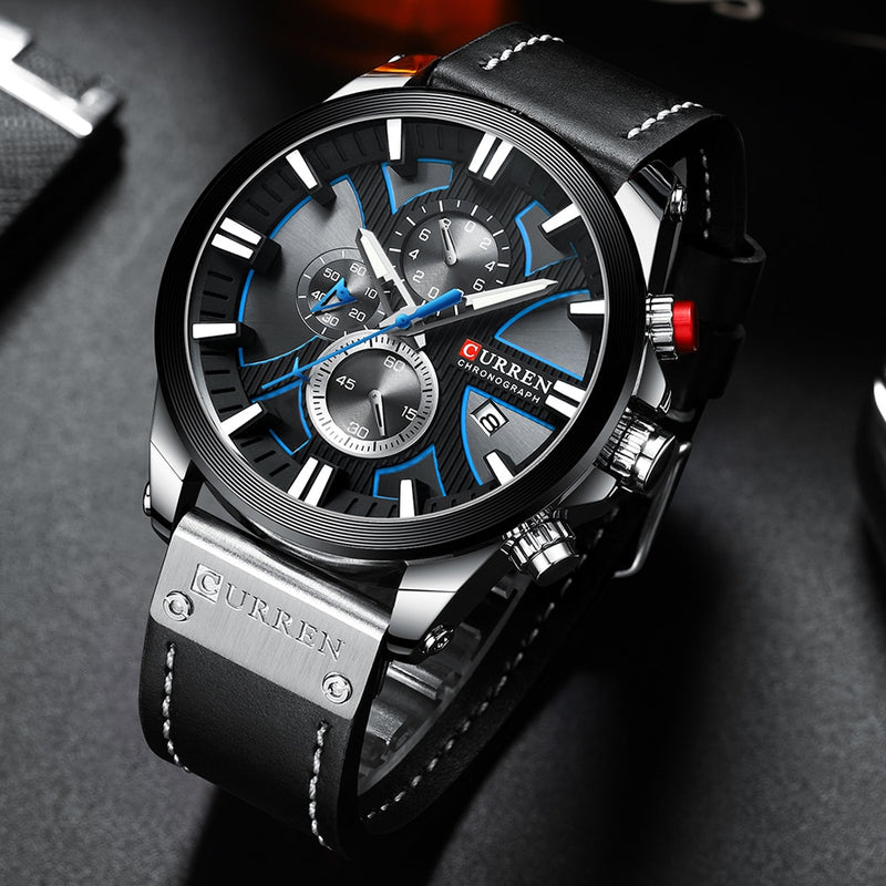 CURREN Top Luxury Brand Men's Military Waterproof Leather Sport Quartz Watches Chronograph Date Fashion Casual Men's Clock 8346