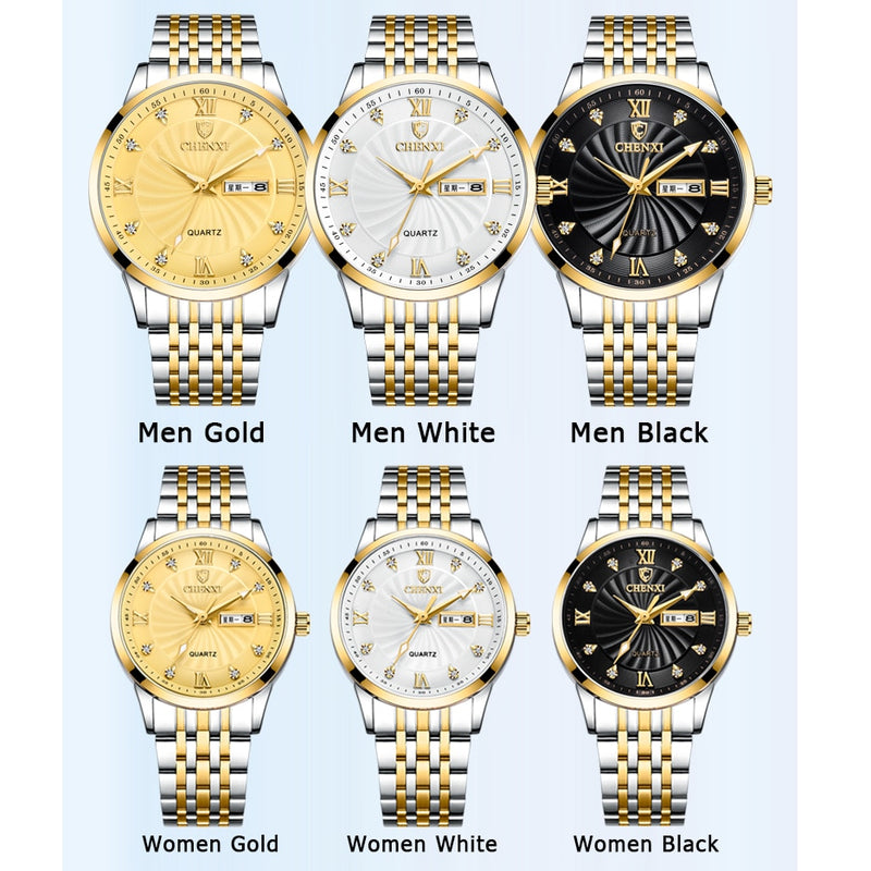 CHENXI, nuevos relojes para parejas, relojes de marca de lujo para mujeres o hombres, relojes de cuarzo con fecha y semana, relojes de pulsera para mujer, impermeables, Montre Femme